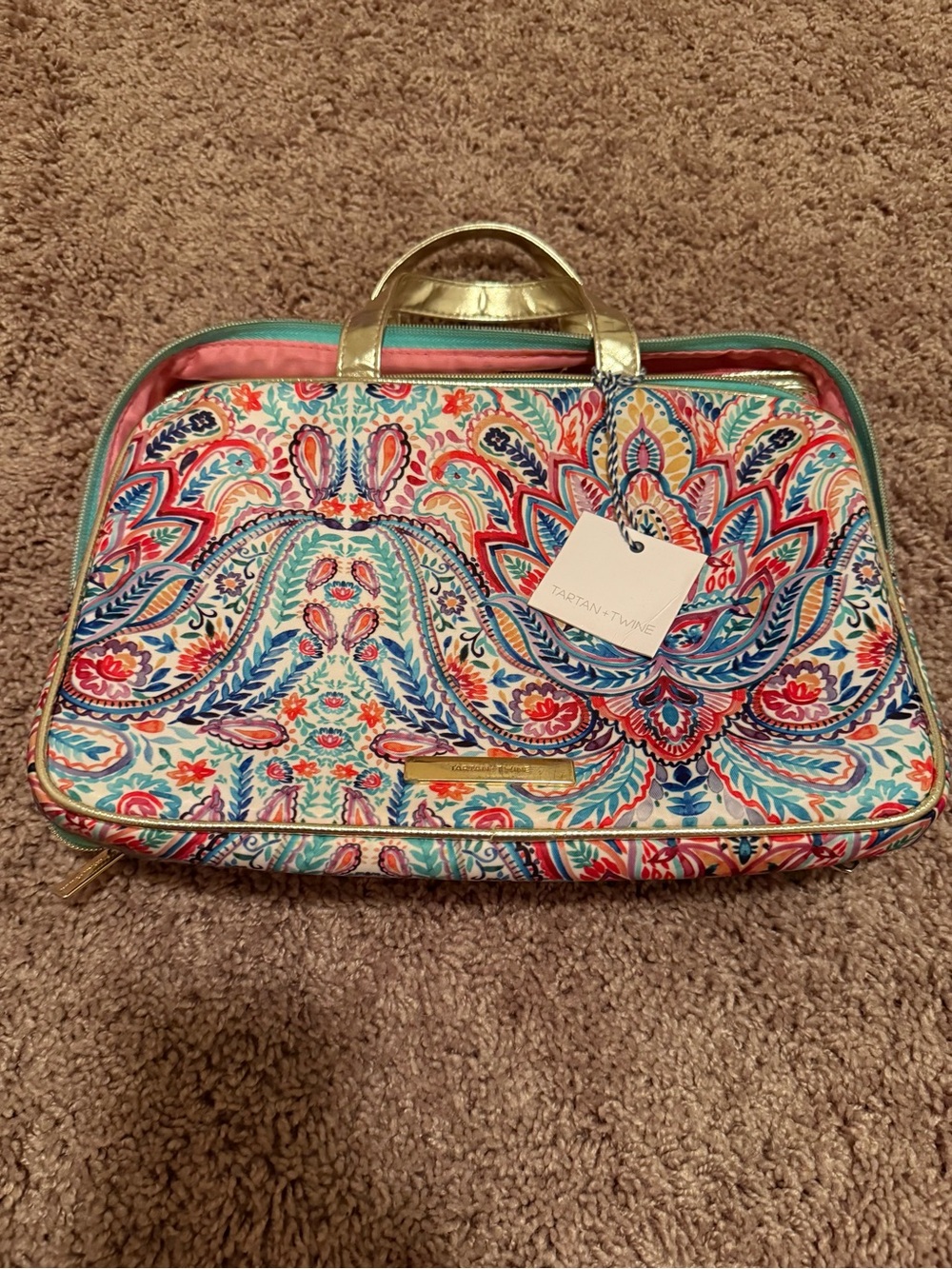 Paisley Make-Up Tote in Teal, Pink, Blue and Gold
